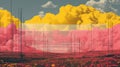 Generative AI, Risograph glitch poster, surreal collage summer landscape