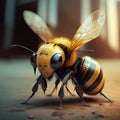 Generative AI, Robot cyborg bee, concept blockchain and technology networks, yellow mechanical insect. Steampunk cyberpunk style,