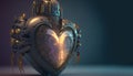 Generative AI, Robot heart in cyberpunk style, futuristic illustration. Love, feelings, romantic St. Valentine\'s Day