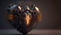 Generative AI, Robot heart in cyberpunk style, futuristic illustration. Love, feelings, romantic St. Valentine\'s Day