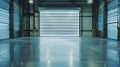 Generative AI Roller door or roller shutter using for factory, warehouse or hangar. Industrial building interior c Royalty Free Stock Photo