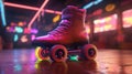 Generative AI, Roller skate in cyberpunk style, disco nostalgic 80s, 90s. Neon night lights vibrant colors