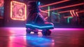 Generative AI, Roller skate in cyberpunk style, disco nostalgic 80s, 90s. Neon night lights vibrant colors