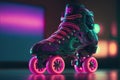 Generative AI, Roller skate in cyberpunk style, disco nostalgic 80s, 90s. Neon night lights vibrant colors, photorealistic