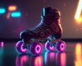 Generative AI, Roller skate in cyberpunk style, disco nostalgic 80s, 90s. Neon night lights vibrant colors, photorealistic