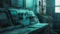 Generative AI A room with a control panel of an abandoned factory. Mechanical control panel for equipment business Royalty Free Stock Photo