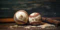 Generative AI, Rough and rugged texture of old baseball balls close up