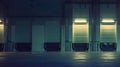 Generative AI Row of loading docks with shutter doors at a warehouse business concept. Royalty Free Stock Photo