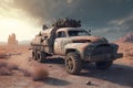 Generative AI of a rusty truck in the middle of the desert