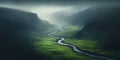 Generative AI, scenic green hills in the clouds, beautiful nature landscape aerial panorama, mountains