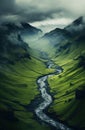 Generative AI, scenic green hills in the clouds, beautiful nature landscape aerial panorama, mountains