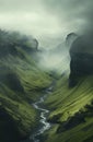 Generative AI, scenic green hills in the clouds, beautiful nature landscape aerial panorama, mountains