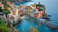Generative AI Scenic view of colorful village Vernazza and ocean coast in Cinque Terre, Italy business concept. Royalty Free Stock Photo