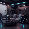 Generative AI: science fiction room with neon lights Royalty Free Stock Photo