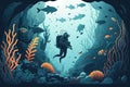 Generative Ai of Scooba diving in deep water of the ocean Royalty Free Stock Photo