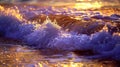 Generative AI sea wave close up at sunset in the rain low angle view business concept. Royalty Free Stock Photo