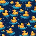 Generative AI Seamless pattern rubber duck shower bathroom toy cartoon animal tile wallpaper repeat background