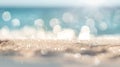 Generative AI Seascape abstract beach background blur bokeh light of calm sea and sky Focus on sand foreground bus Royalty Free Stock Photo