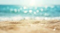 Generative AI Seascape abstract beach background blur bokeh light of calm sea and sky Focus on sand foreground bus Royalty Free Stock Photo