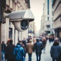 Generative AI Security Image Of Camera Looking Over Busy City Street Scene
