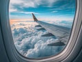 Generative AI. Serene View of a Sunset Sky From a Commercial Airplanes Window During Flight Royalty Free Stock Photo