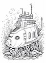 Generative AI Set of Cartoon Submarines- Royalty Free Stock Photo