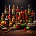 Generative AI Set of Hot Sauces- Royalty Free Stock Photo