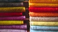 Generative AI Shelf with colorful stack of towels color pattern for background business concept. Royalty Free Stock Photo