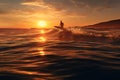 Silhouette of a man surfing at sunset in the ocean