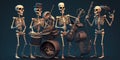 Generative AI of skeleton playing music with drum, saxophone, violin and drumsticks