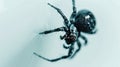 Generative AI small black spider close up steatoda incomposita on white background isolate business concept. Royalty Free Stock Photo