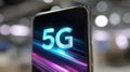 Generative AI Smartphone displaying 5G network showcasing connectivity communication technology future technology Royalty Free Stock Photo