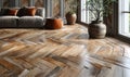 Sophisticated herringbone pattern parquet wood floor, showcasing the elegance of traditional craftsmanship in contemporary