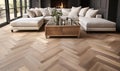 Sophisticated herringbone pattern parquet wood floor, showcasing the elegance of traditional craftsmanship in contemporary