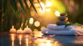 Generative AI Spa Concept - Massage Stones With Towels And Candles In Natural Background business concept.