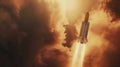 Generative AI Space launch system flight in space from Earth SLS rocket in sky Mission on Moon of Orion spacecraft Royalty Free Stock Photo