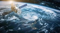 Generative AI Space satellite monitoring from earth orbit weather from space hurricane Typhoon on planet earth Ele Royalty Free Stock Photo