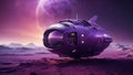 The spaceship landed on a planet with a purple atmosphere