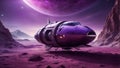 The spaceship landed on a planet with a purple atmosphere