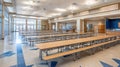Generative AI Spacious School Cafeteria Interior with Rows of Tables and Benches Modern Design and Ample Natural L Royalty Free Stock Photo