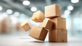 Generative AI Stacked Brown Cardboard Boxes in Warehouse Ready for Shipment and Distribution with Blurred Backgrou Royalty Free Stock Photo