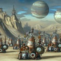 Generative AI steampunk trucks on an alien planet