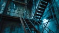 Generative AI Steel plant interior, old rusty stairs and floors of an industrial building business concept. Royalty Free Stock Photo