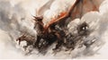 Generative AI, Stormy Skies: Epic Aerial Battle of Dragons in Watercolor