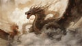 Generative AI, Stormy Skies: Epic Aerial Battle of Dragons in Watercolor