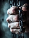 Generative AI Strong Hand Holding Rusty Chains Symbolizing Strength and Resilience in Adversity business concept.