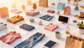 Generative AI Stylish Layflat Composition of Apparel Accessories and Technology for Modern Lifestyle Ecommerce Pre Royalty Free Stock Photo