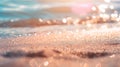 Generative AI Summer background image of tropical beach with blurred horizon at sunset Light sand of beach against Royalty Free Stock Photo