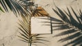 Generative AI Summer stationery still life Closeup of blank card mockup and craft envelope on dry palm leaf Grunge Royalty Free Stock Photo