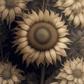 Generative AI: sunflower, texture or pattern in desaturated colors